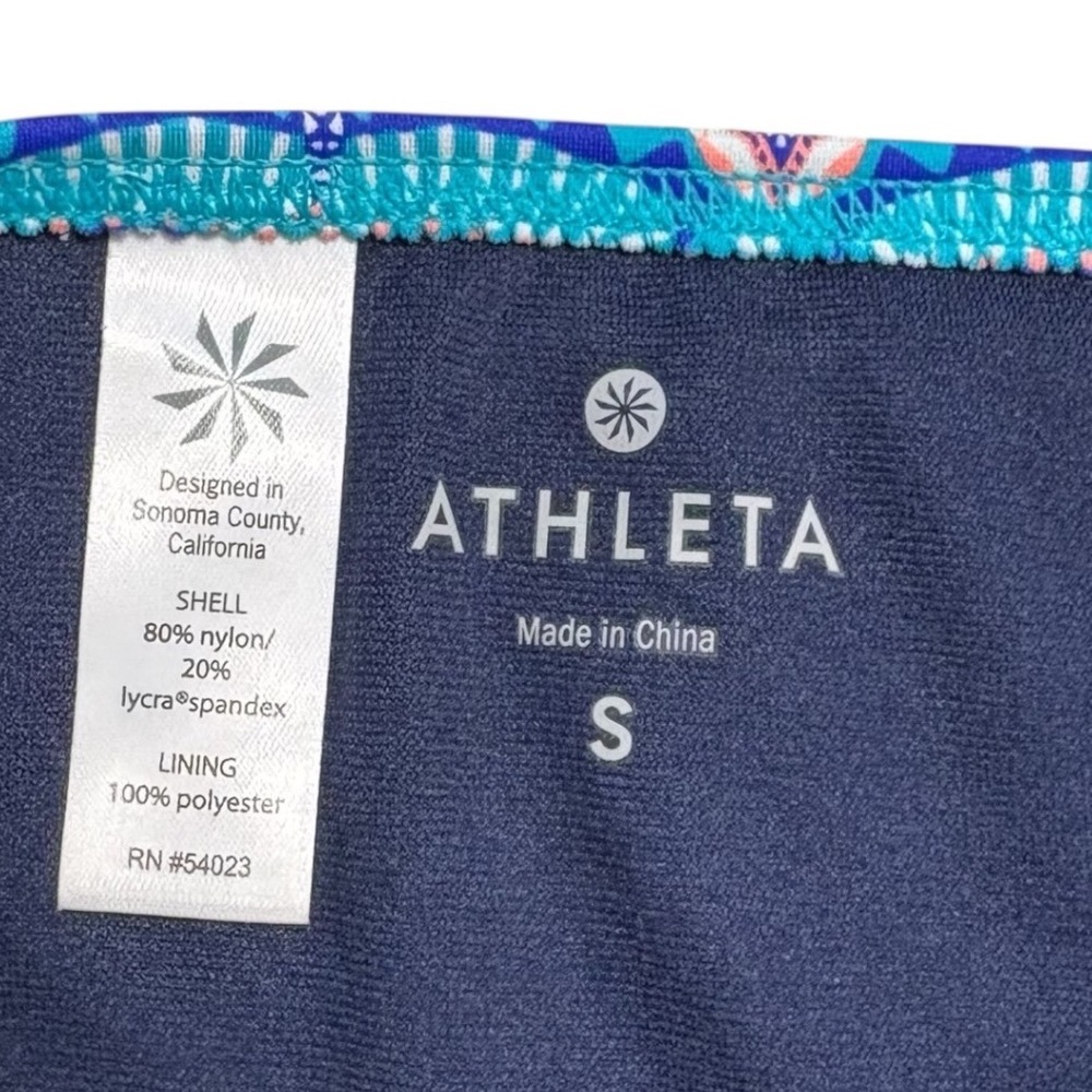 Athleta Swim Bikini Bottoms Teal Blue Geometric Print Side‎ Tie Women's Size S - Picture 5 of 5